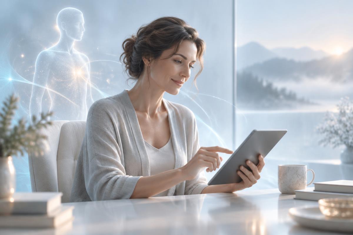 Person completing a health assessment on a tablet