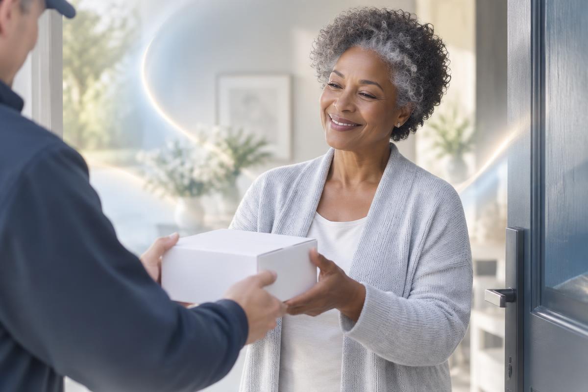 Person receiving a discreet delivery at home